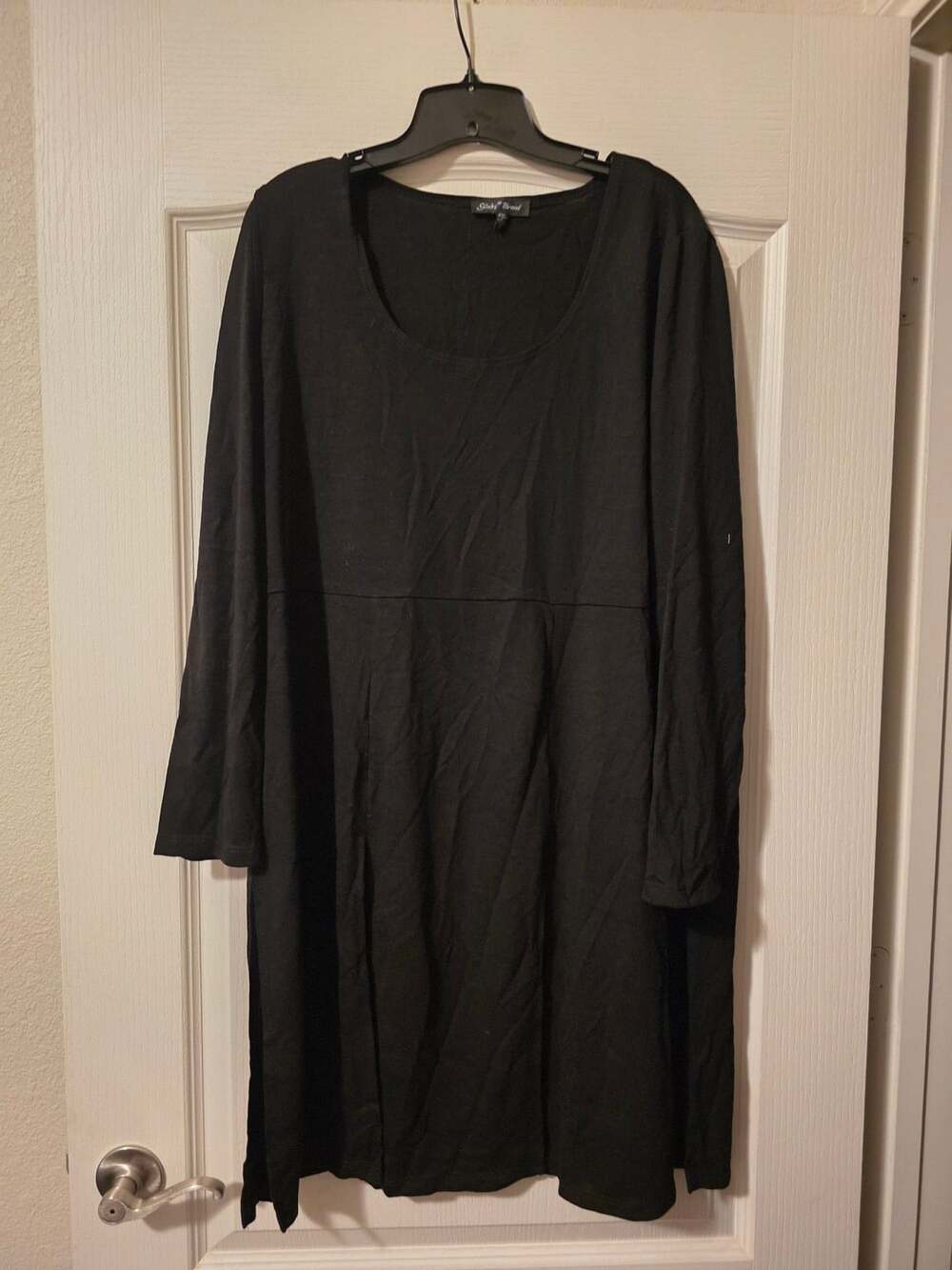 Slinky Brand Tunic Dress Size 1X Black Long Sleeve Scoop Neck Midi Length